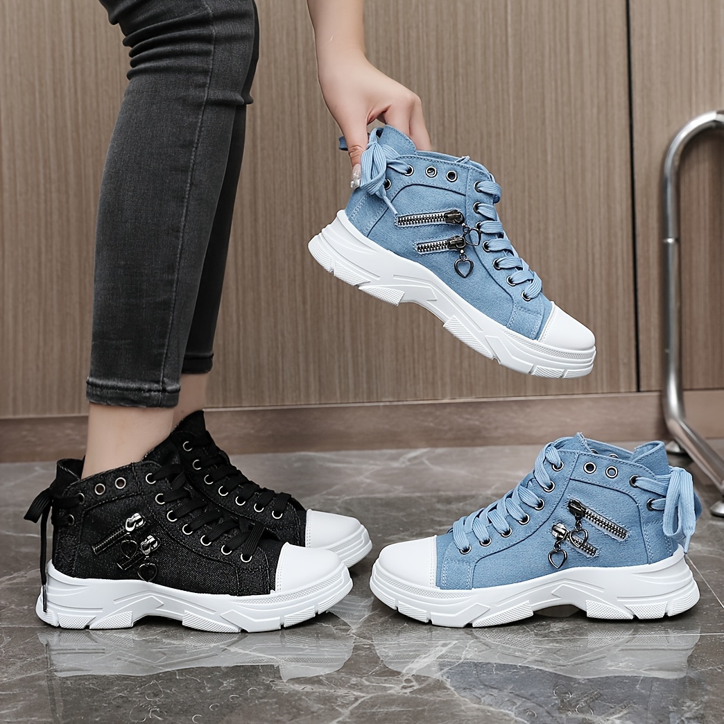 women s high top canvas sneakers side zip detail lace casual details 0