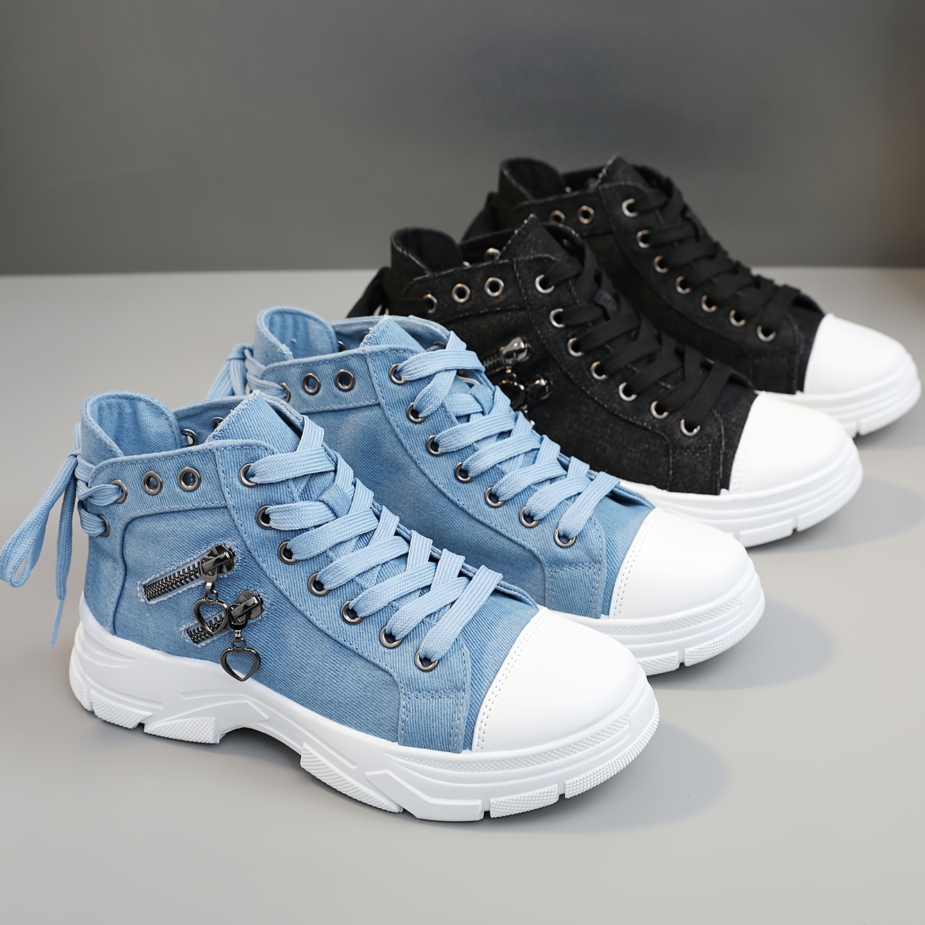 women s high top canvas sneakers side zip detail lace casual details 1