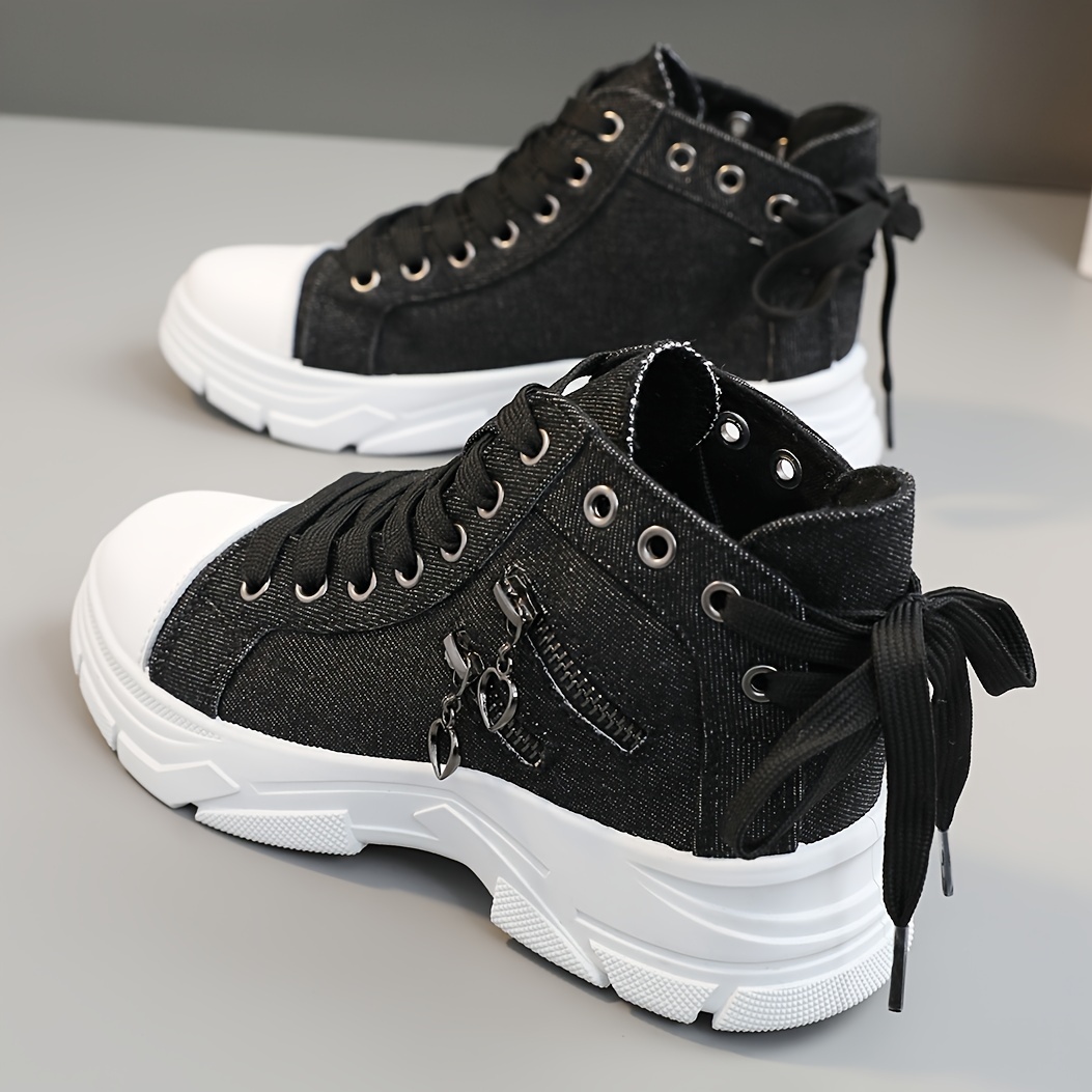 women s high top canvas sneakers side zip detail lace casual details 3