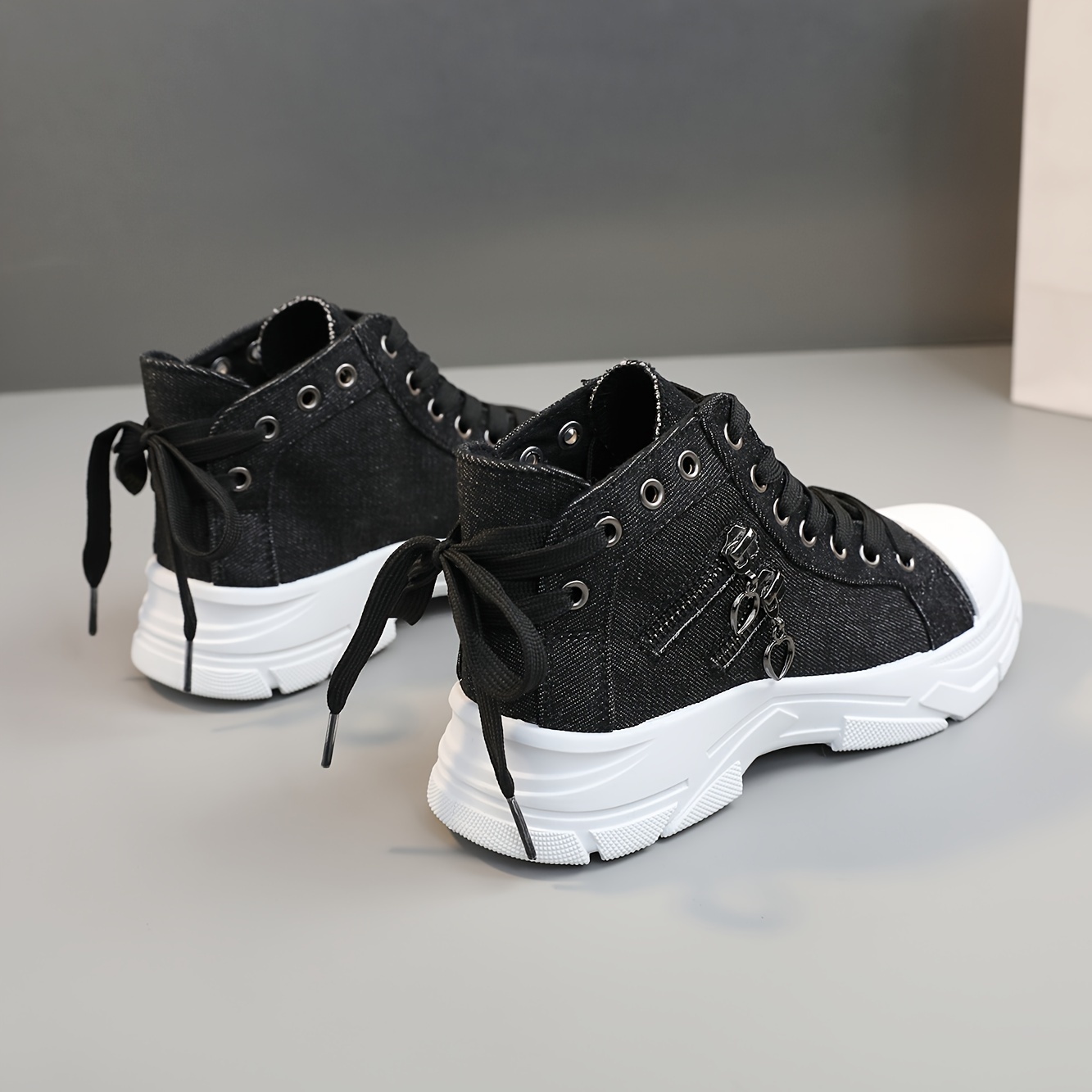 women s high top canvas sneakers side zip detail lace casual details 5