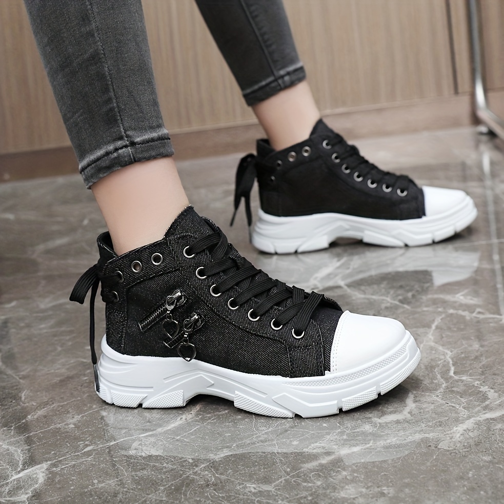 women s high top canvas sneakers side zip detail lace casual details 9