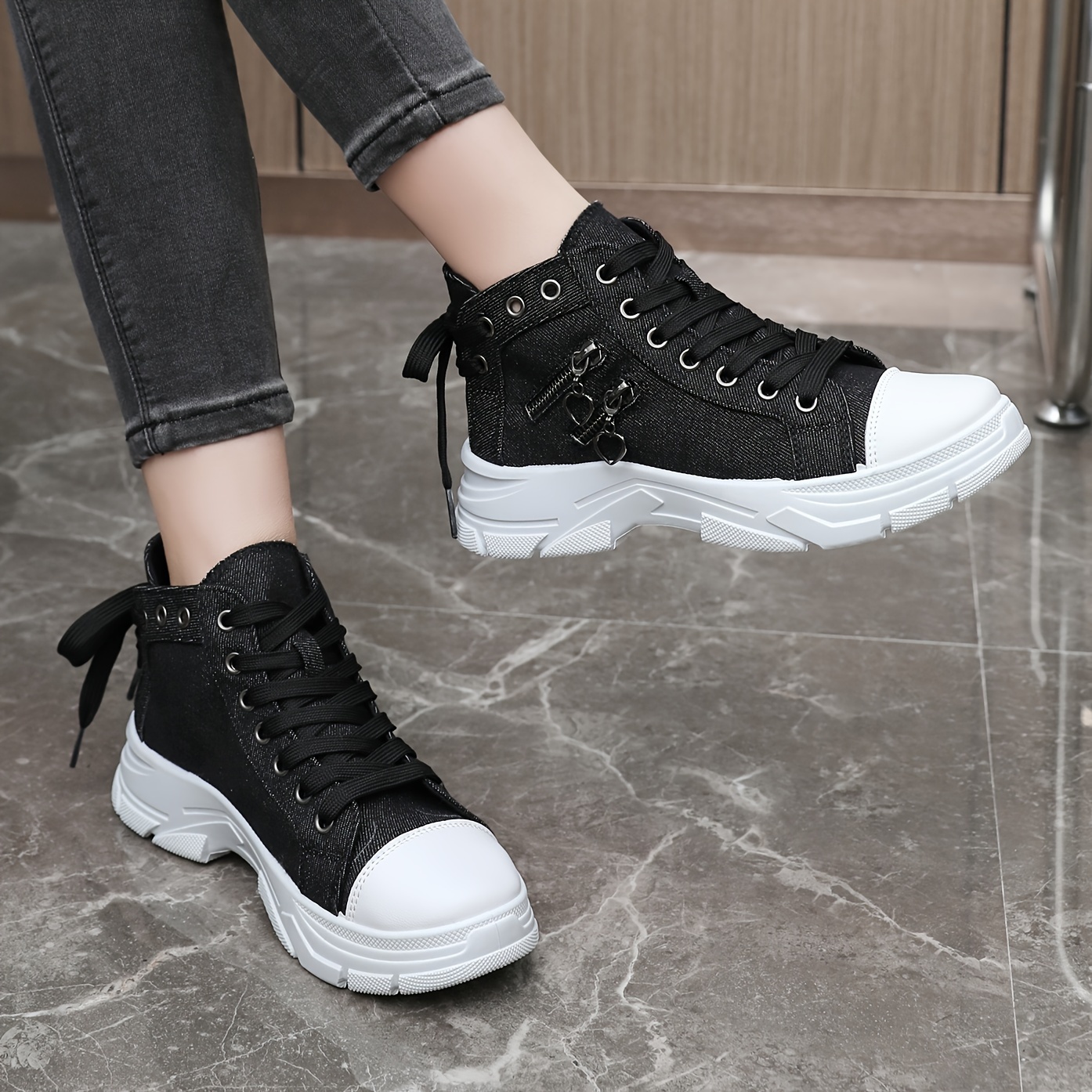 women s high top canvas sneakers side zip detail lace casual details 10