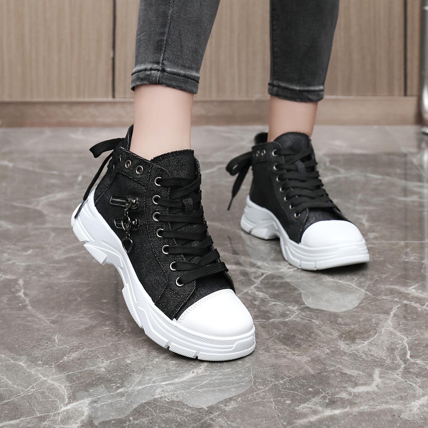 women s high top canvas sneakers side zip detail lace casual details 11