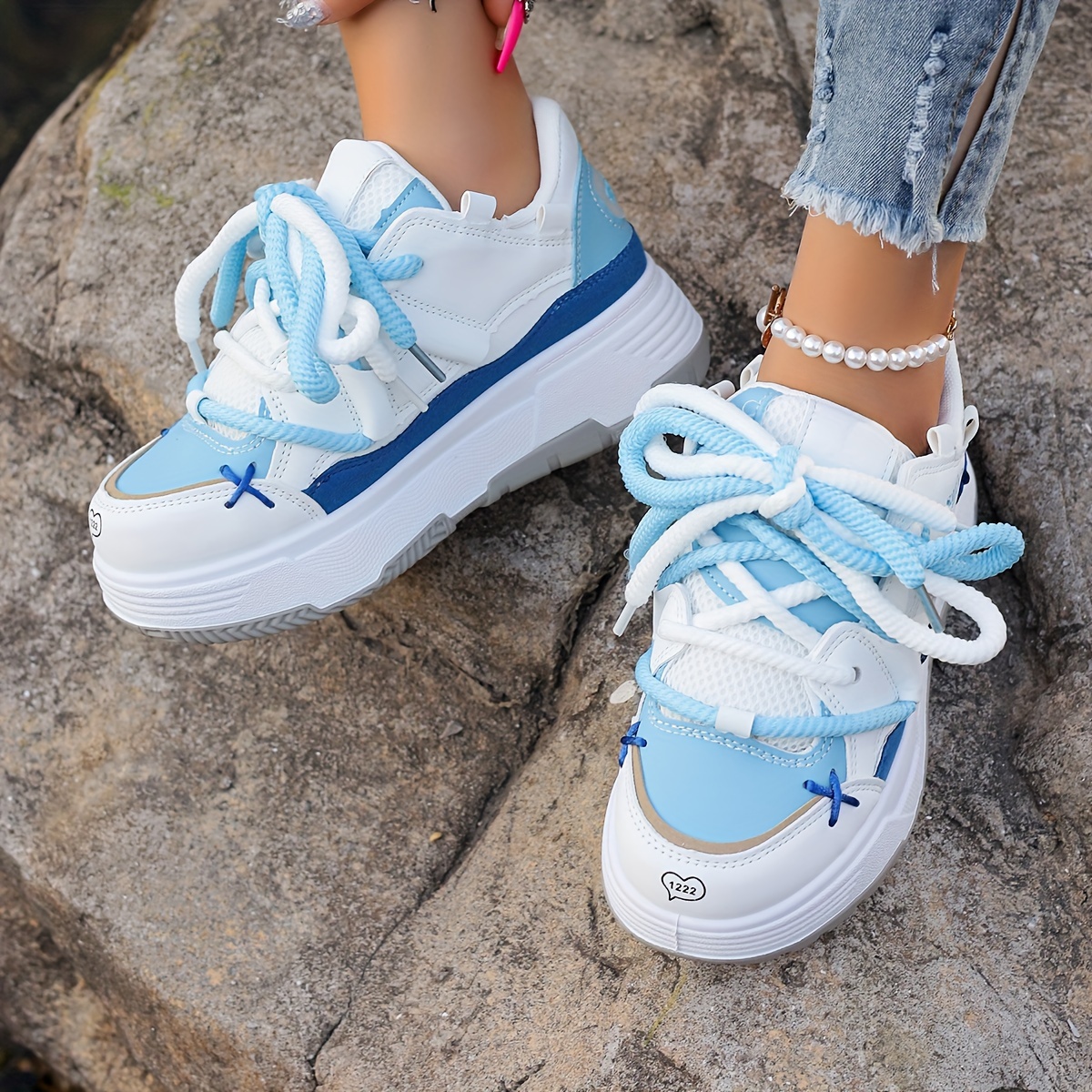 platform skate shoes women s stylish niche design colorblock details 2