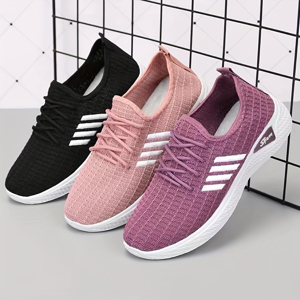 women s striped pattern sneakers casual lace outdoor shoes details 1