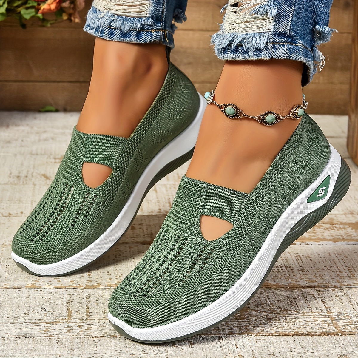 women s cut sneakers casual breathable slip walking shoes details 3