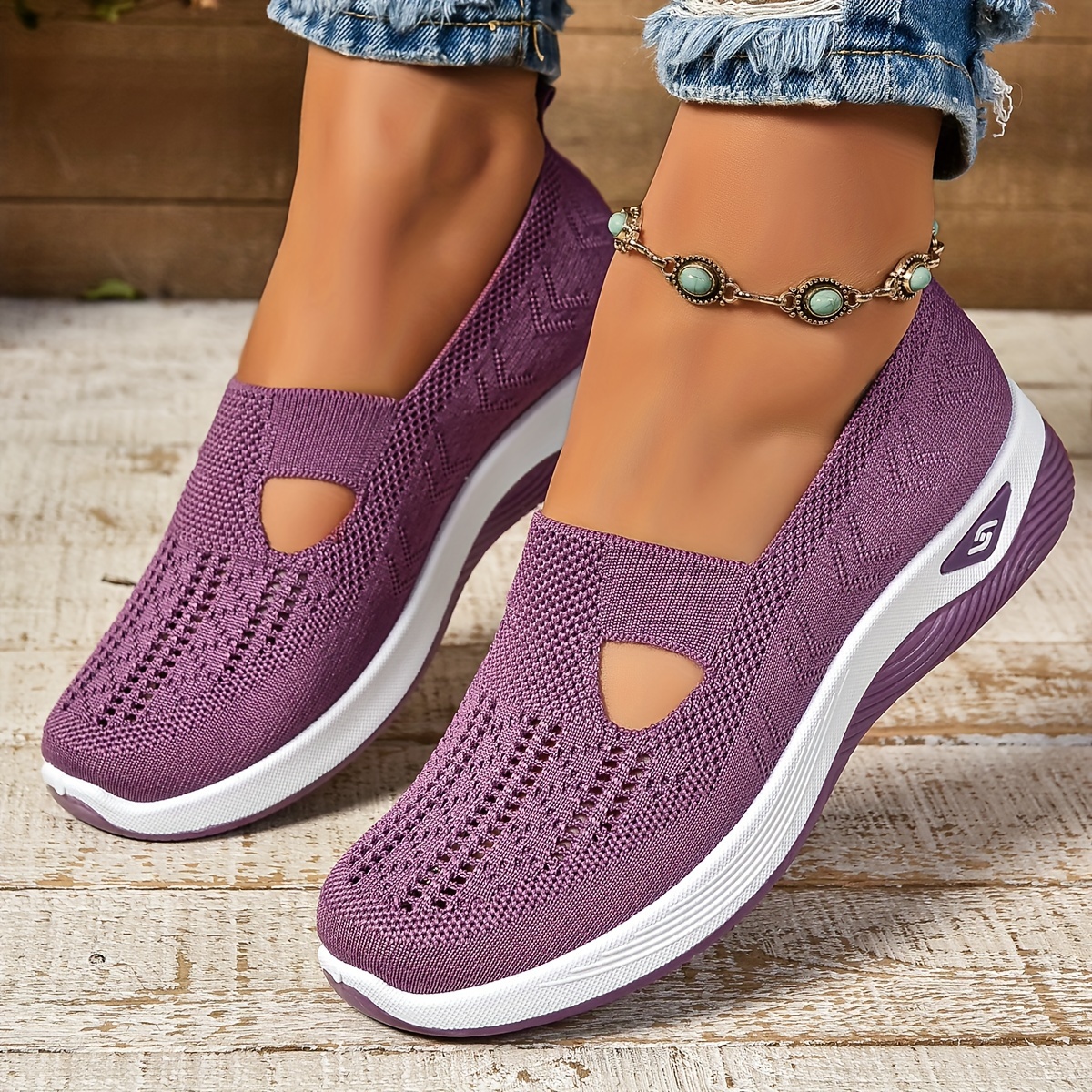 women s cut sneakers casual breathable slip walking shoes details 5