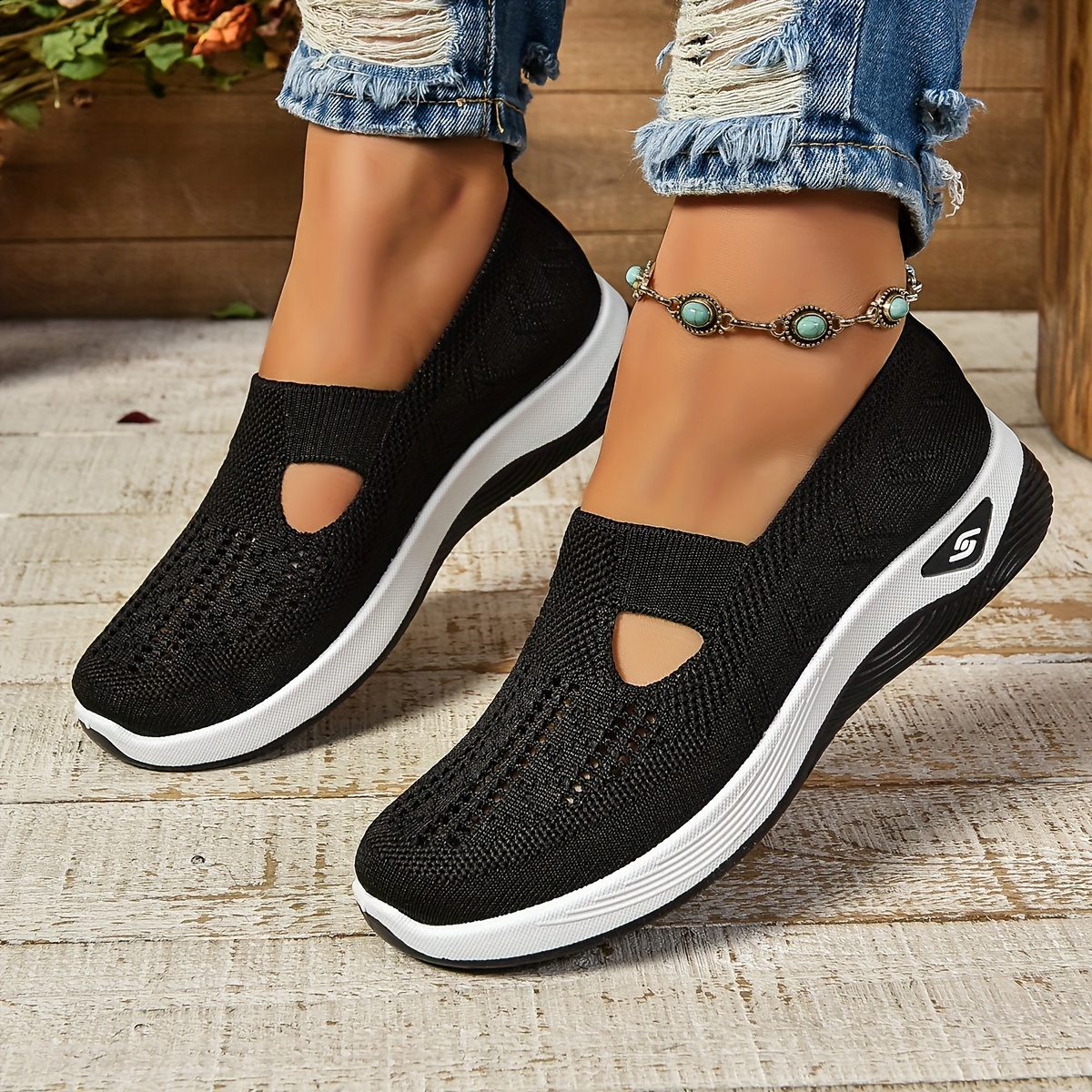 women s cut sneakers casual breathable slip walking shoes details 6