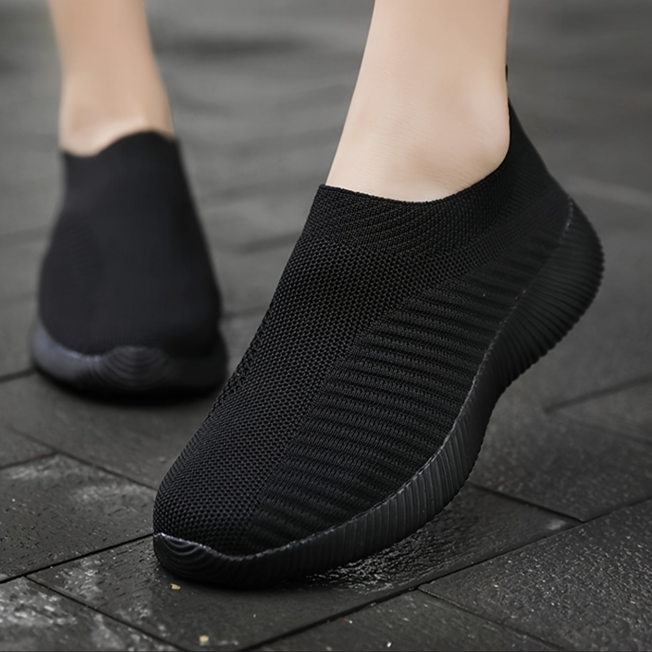 women s solid color sneakers breathable knit slip outdoor details 3