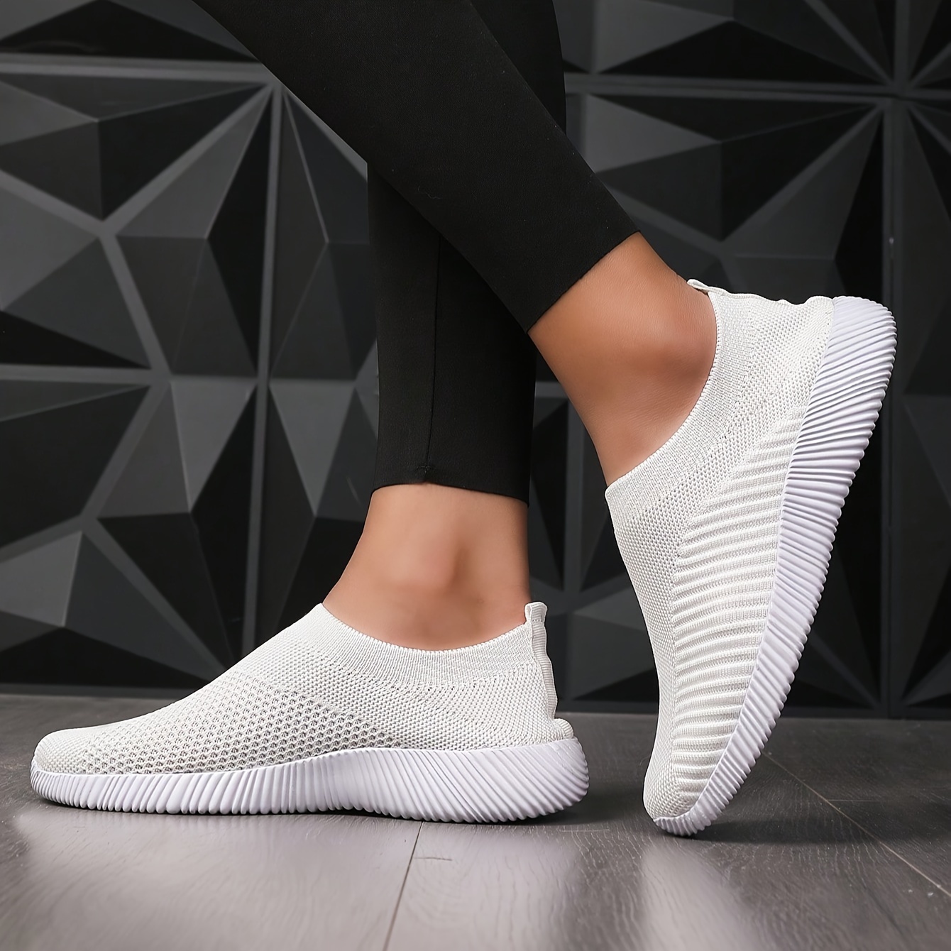 women s solid color sneakers breathable knit slip outdoor details 7