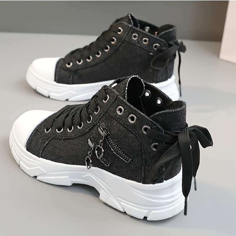 denim canvas shoes women s casual chunky sole fashion details 2