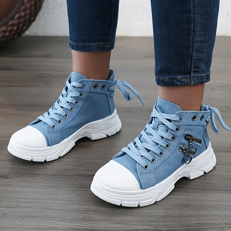 denim canvas shoes women s casual chunky sole fashion details 5