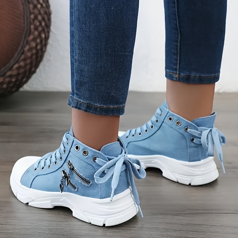 denim canvas shoes women s casual chunky sole fashion details 8