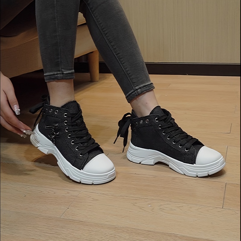 denim canvas shoes women s casual chunky sole fashion details 14