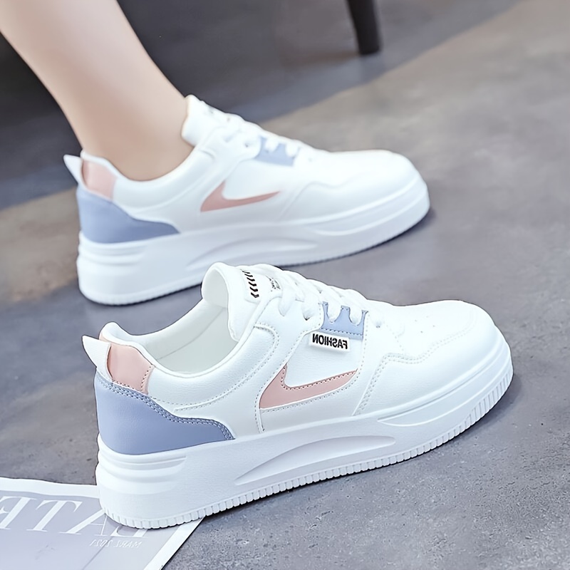 platform skate shoes women s round toe colorblock lace low details 0