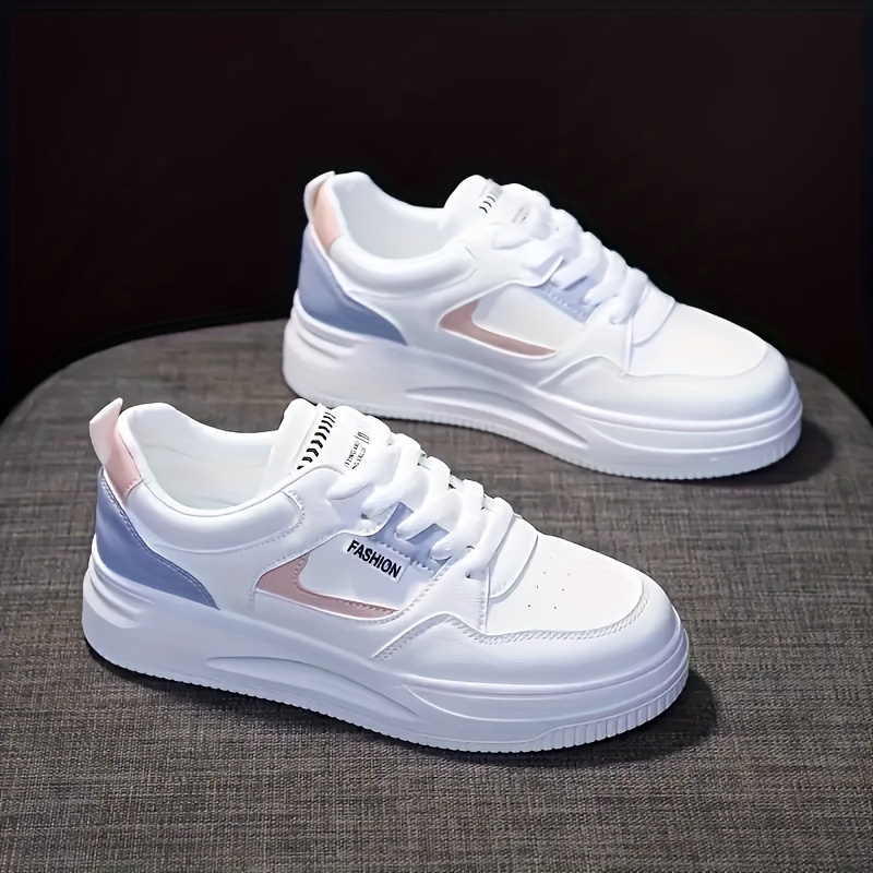 platform skate shoes women s round toe colorblock lace low details 1