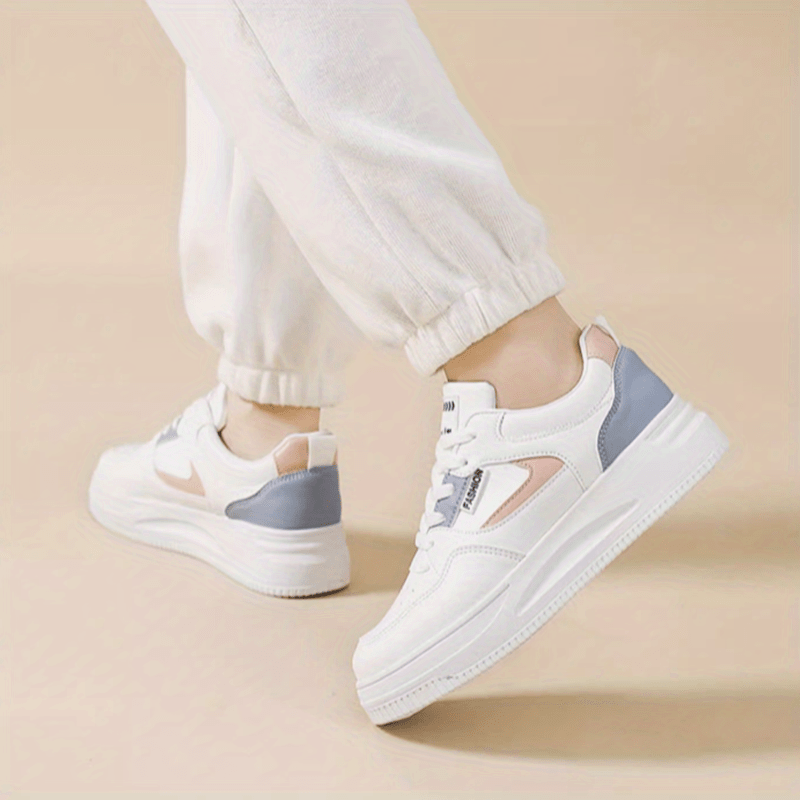 platform skate shoes women s round toe colorblock lace low details 3