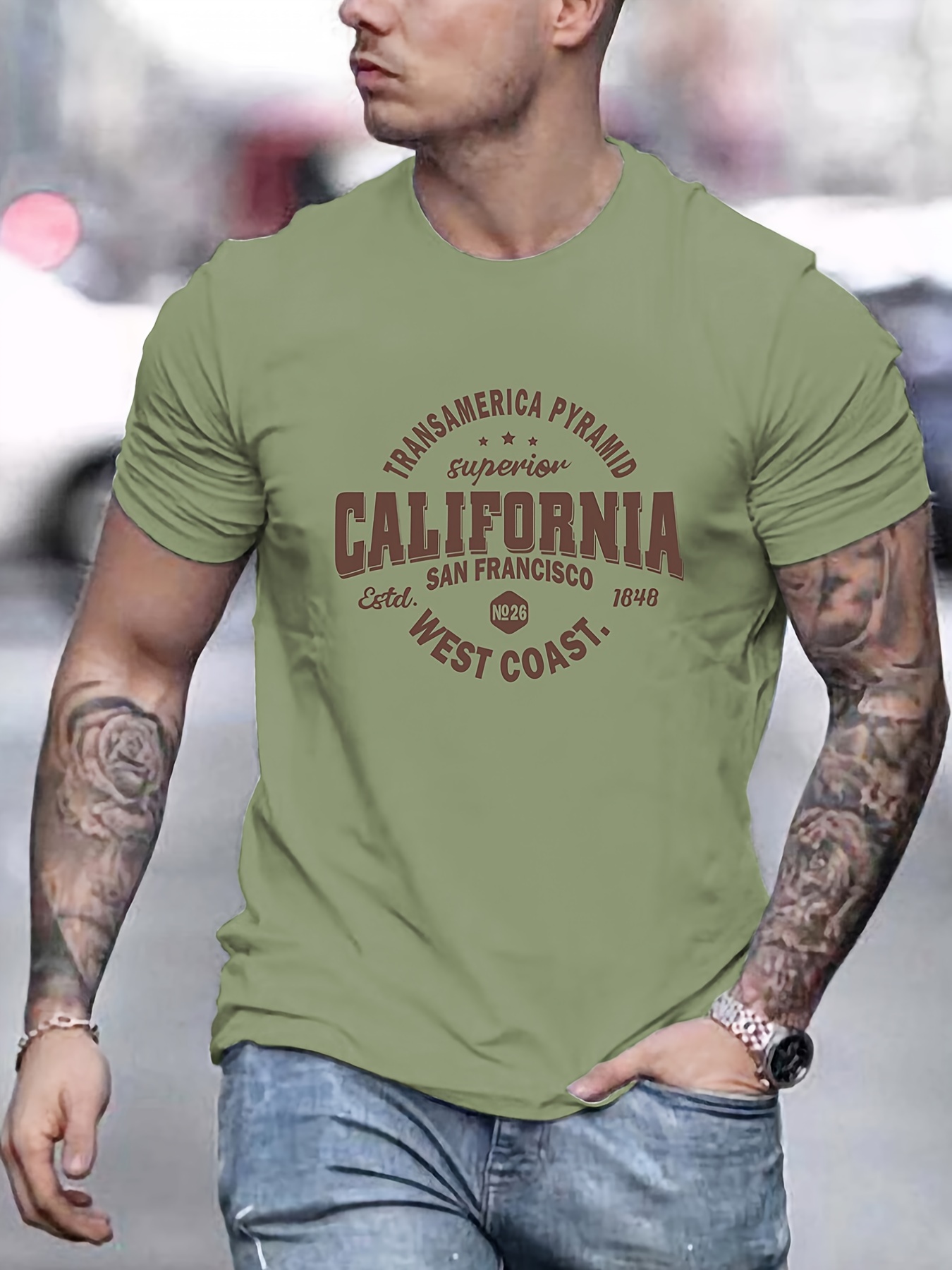 mens casual california west coast slightly stretch crew neck short sleeve t shirt male clothes for summer details 5