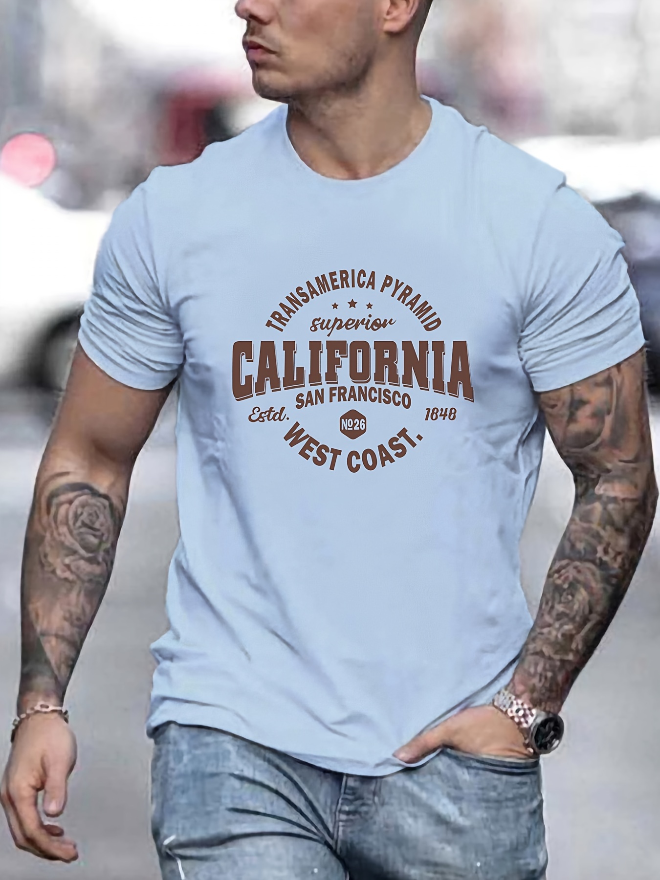 mens casual california west coast slightly stretch crew neck short sleeve t shirt male clothes for summer details 15