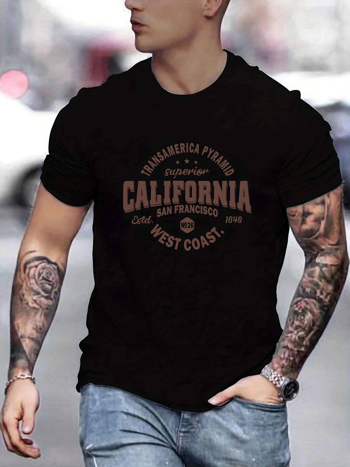 mens casual california west coast slightly stretch crew neck short sleeve t shirt male clothes for summer details 21