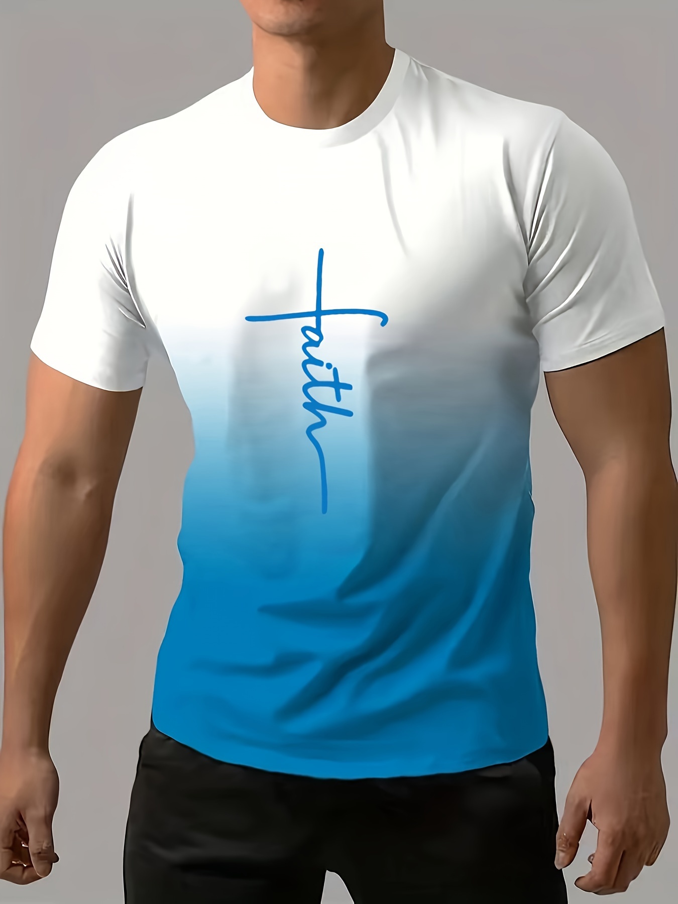 faith print mens trendy gradient short sleeve crew neck t shirt summer outdoor details 10