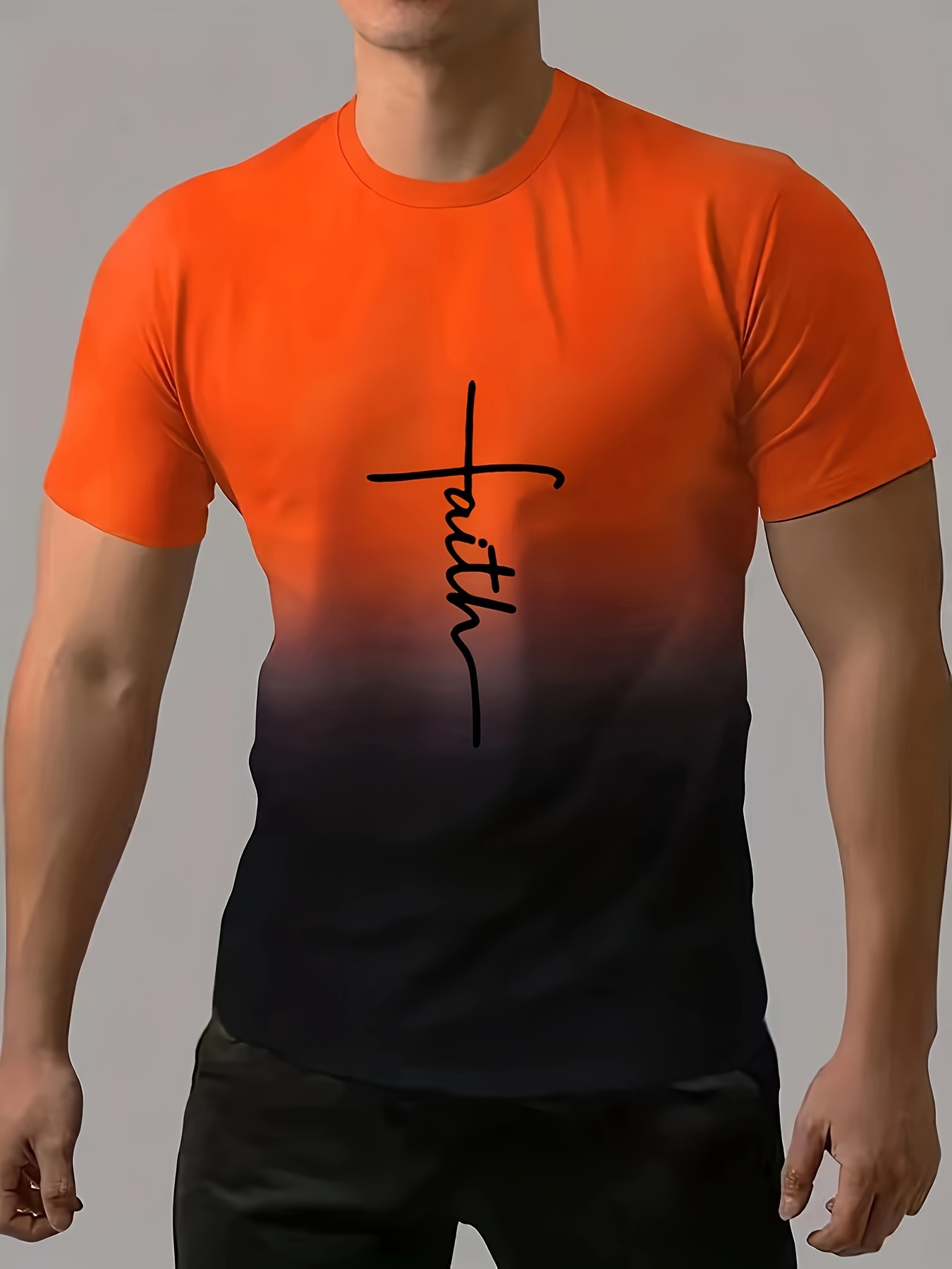 faith print mens trendy gradient short sleeve crew neck t shirt summer outdoor details 35