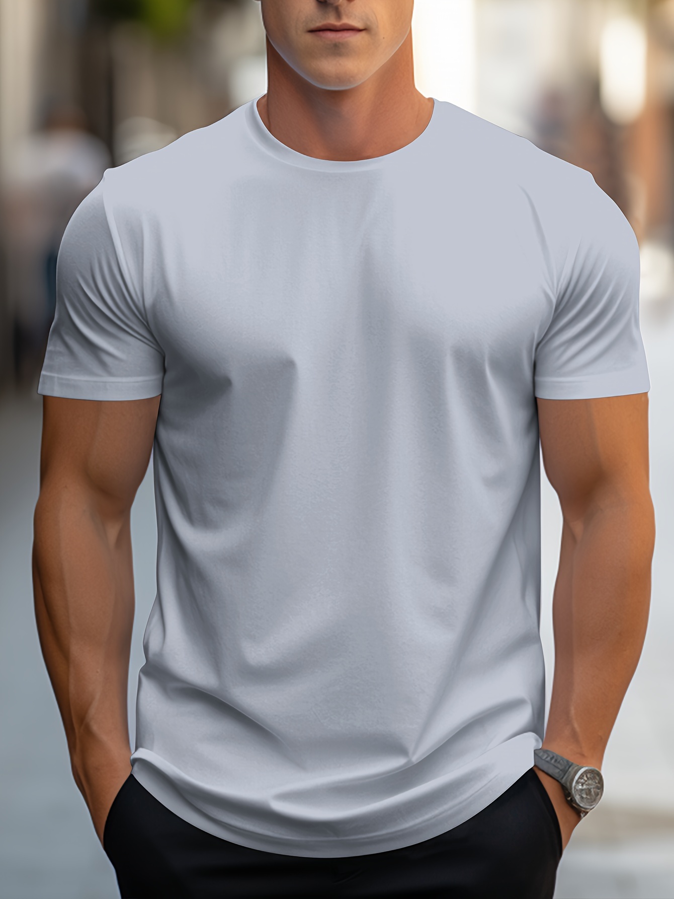 solid color print mens round neck short sleeve tee fashion regular fit t shirt top for spring summer holiday details 10