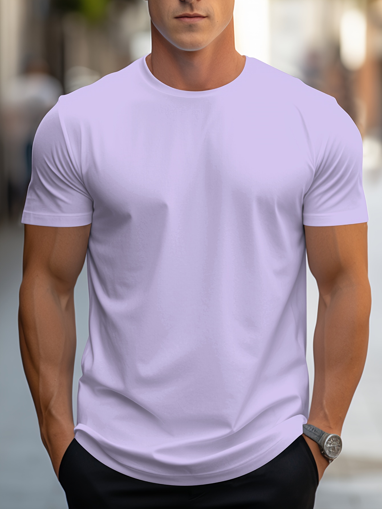 solid color print mens round neck short sleeve tee fashion regular fit t shirt top for spring summer holiday details 25