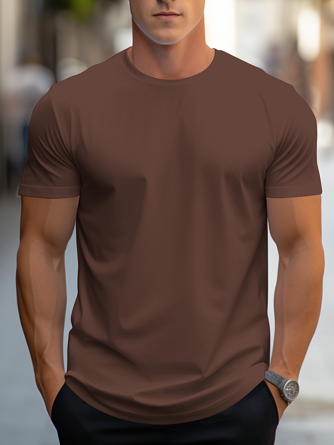 solid color print mens round neck short sleeve tee fashion regular fit t shirt top for spring summer holiday details 30