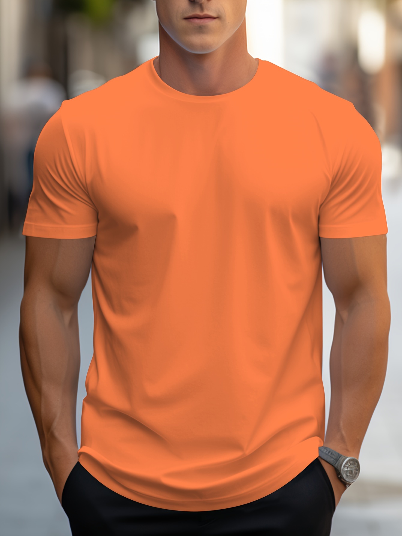 solid color print mens round neck short sleeve tee fashion regular fit t shirt top for spring summer holiday details 35