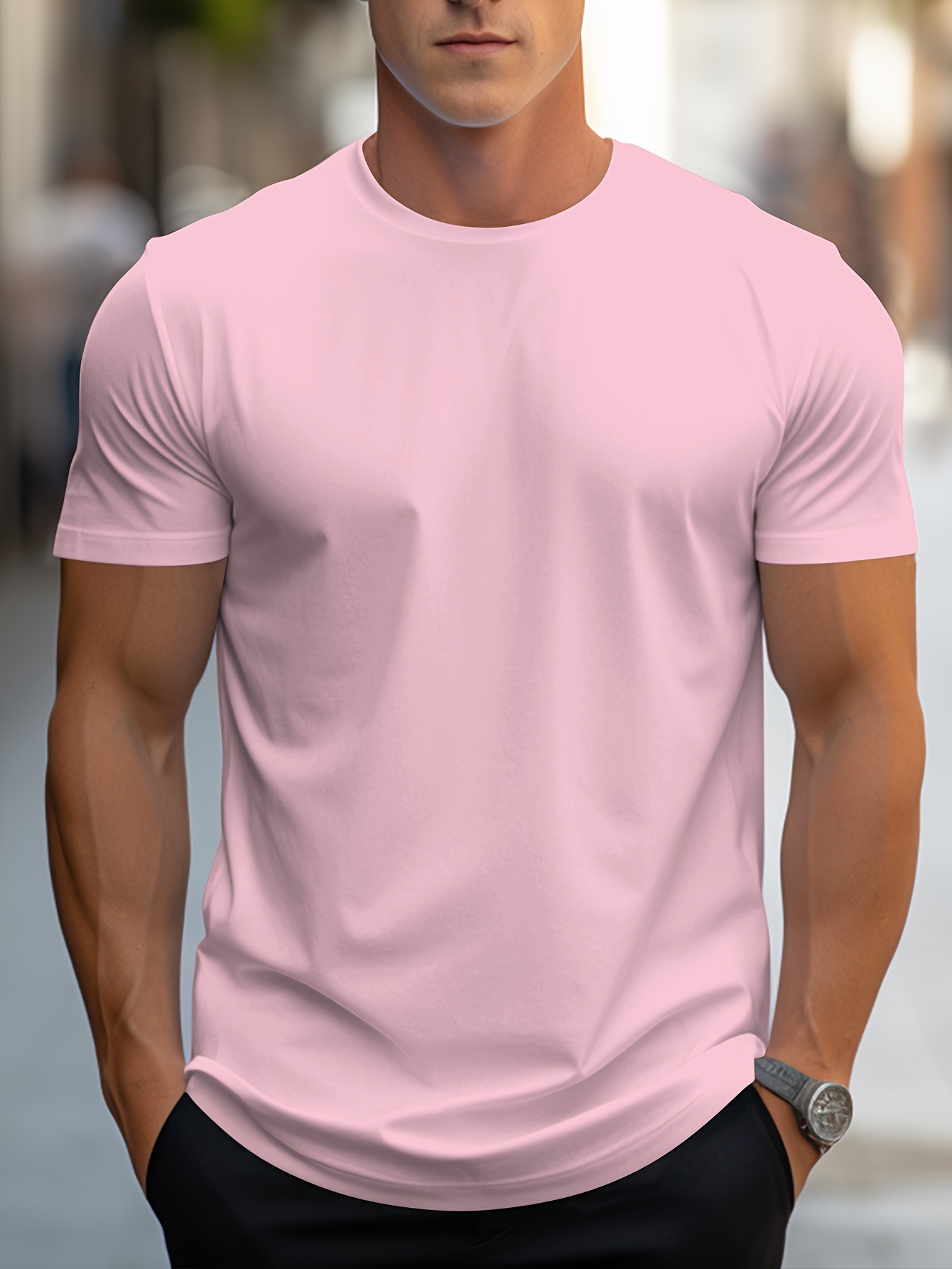 solid color print mens round neck short sleeve tee fashion regular fit t shirt top for spring summer holiday details 51