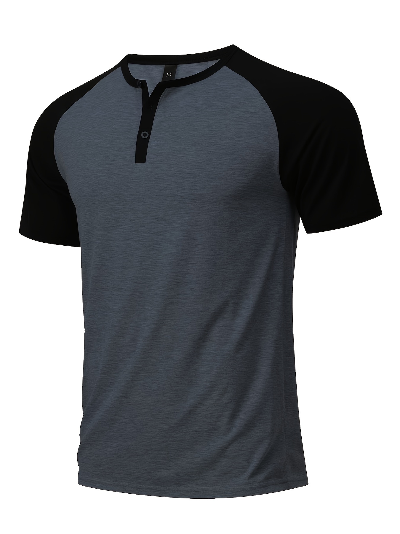 color block mens raglan short sleeve breathable comfy sports henley tee summer outdoor details 5