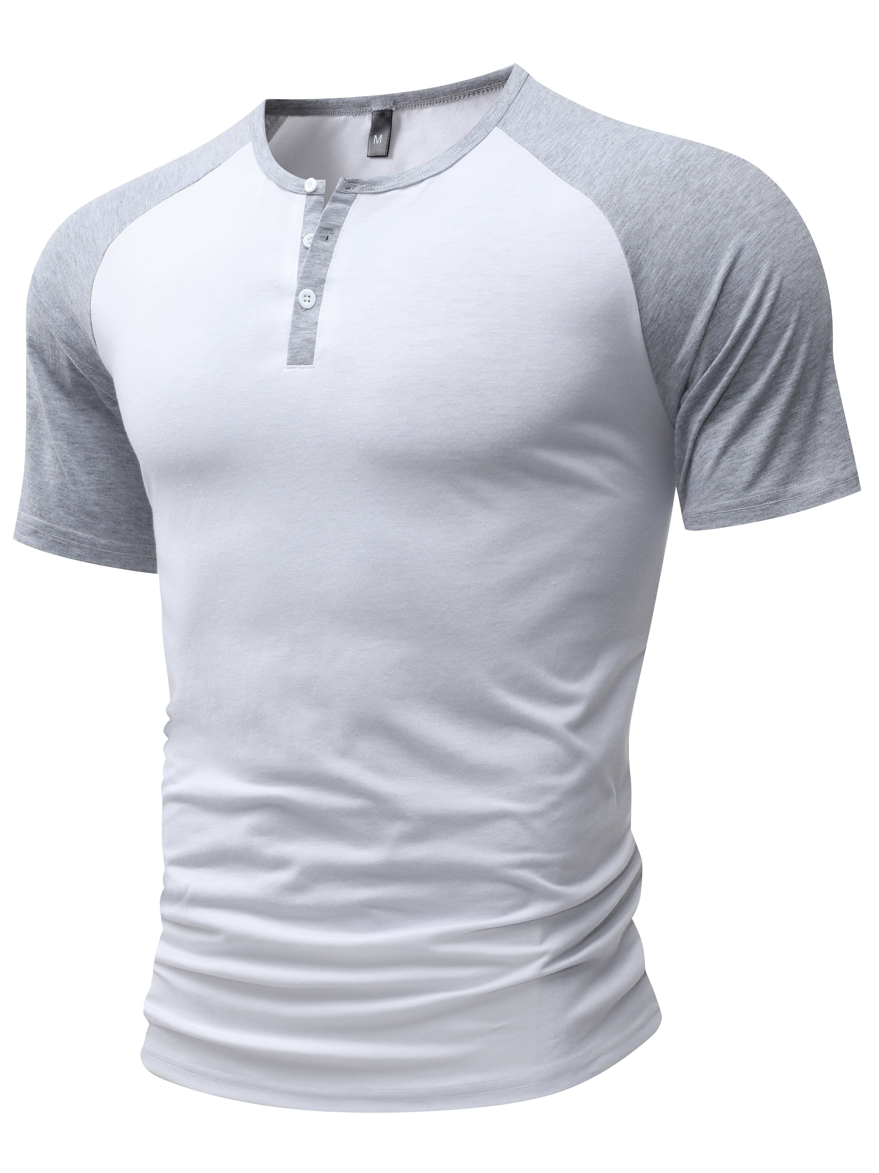 color block mens raglan short sleeve breathable comfy sports henley tee summer outdoor details 10