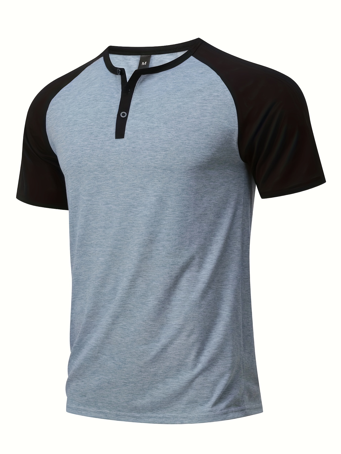 color block mens raglan short sleeve breathable comfy sports henley tee summer outdoor details 15