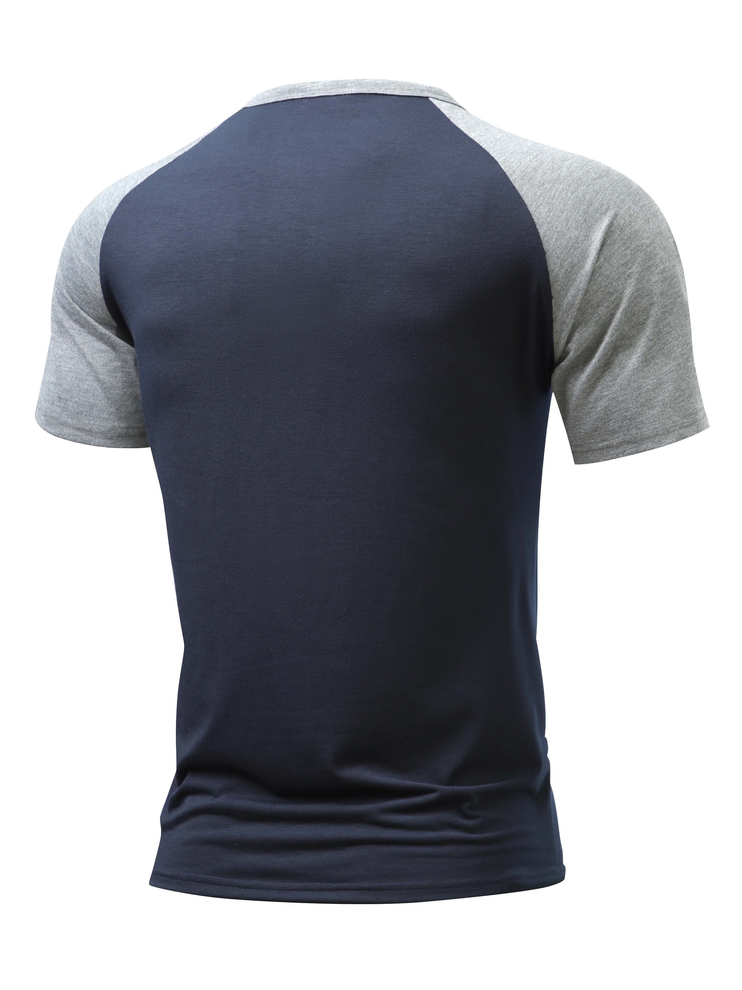 color block mens raglan short sleeve breathable comfy sports henley tee summer outdoor details 25