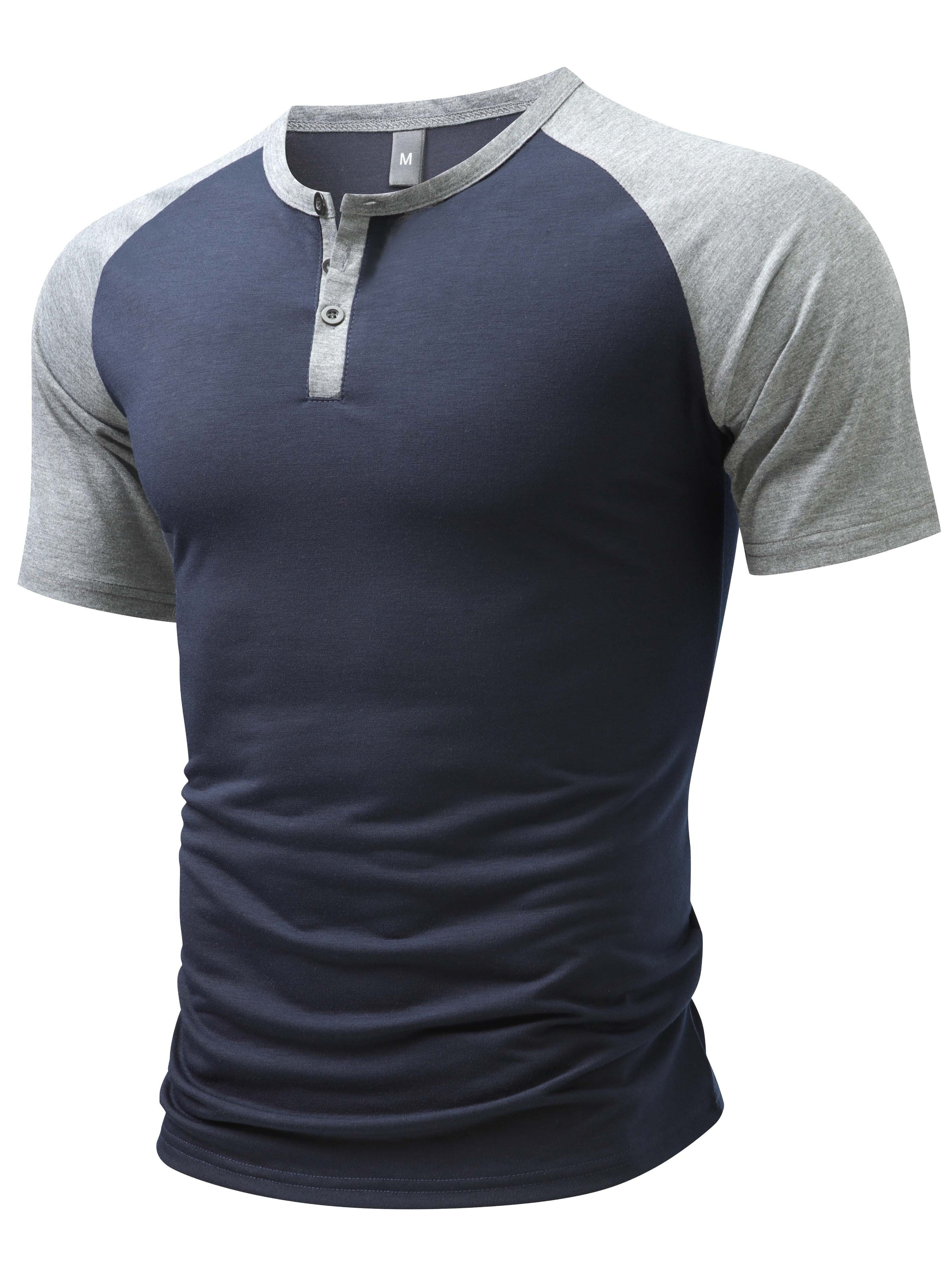 color block mens raglan short sleeve breathable comfy sports henley tee summer outdoor details 26