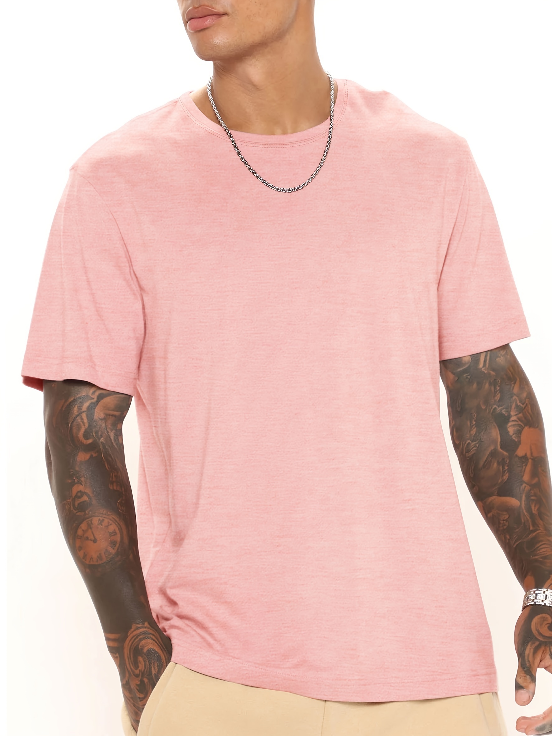 casual solid color mens short sleeve round neck daily t shirt for summer tops as gifts details 35