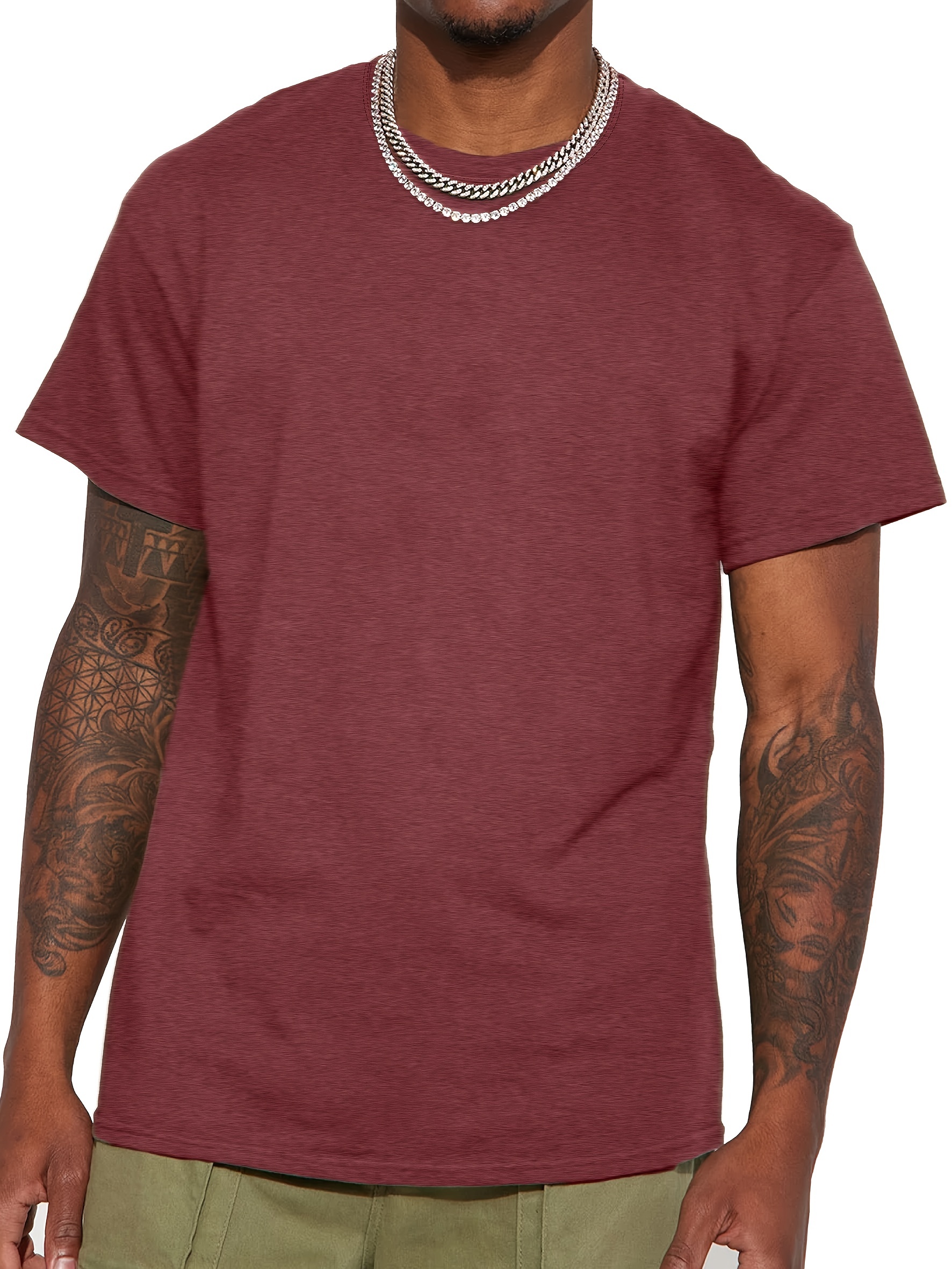 casual solid color mens short sleeve round neck daily t shirt for summer tops as gifts details 42