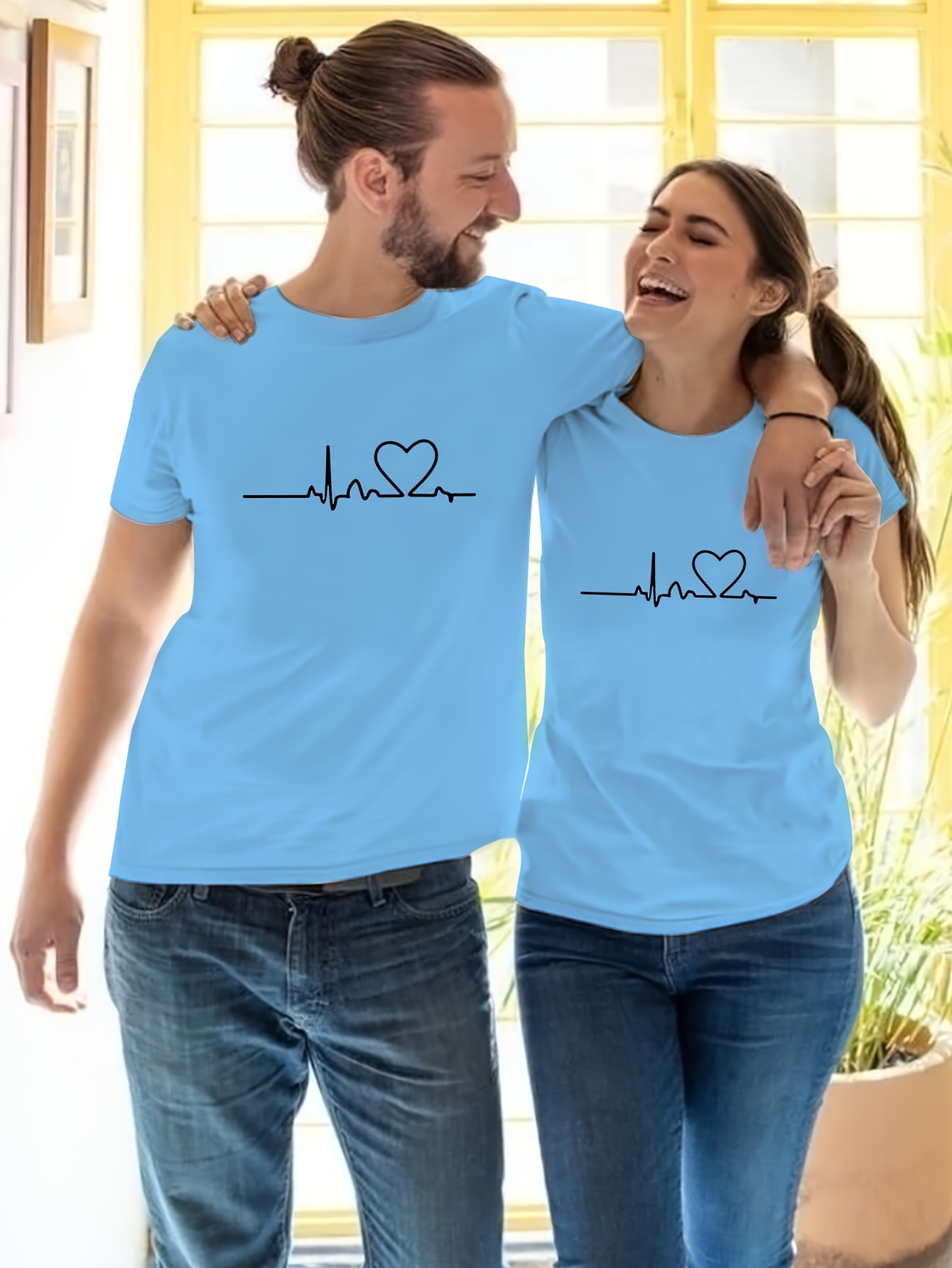 heart and wavy line graphic print mens novel graphic design t shirt casual comfy tees for summer mens clothing tops for daily activities as gifts for couple for valentines day details 0