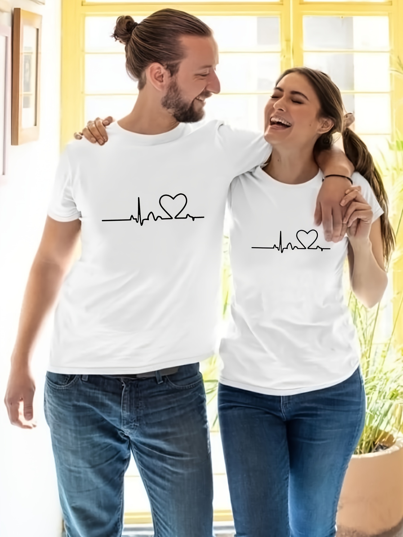 heart and wavy line graphic print mens novel graphic design t shirt casual comfy tees for summer mens clothing tops for daily activities as gifts for couple for valentines day details 3