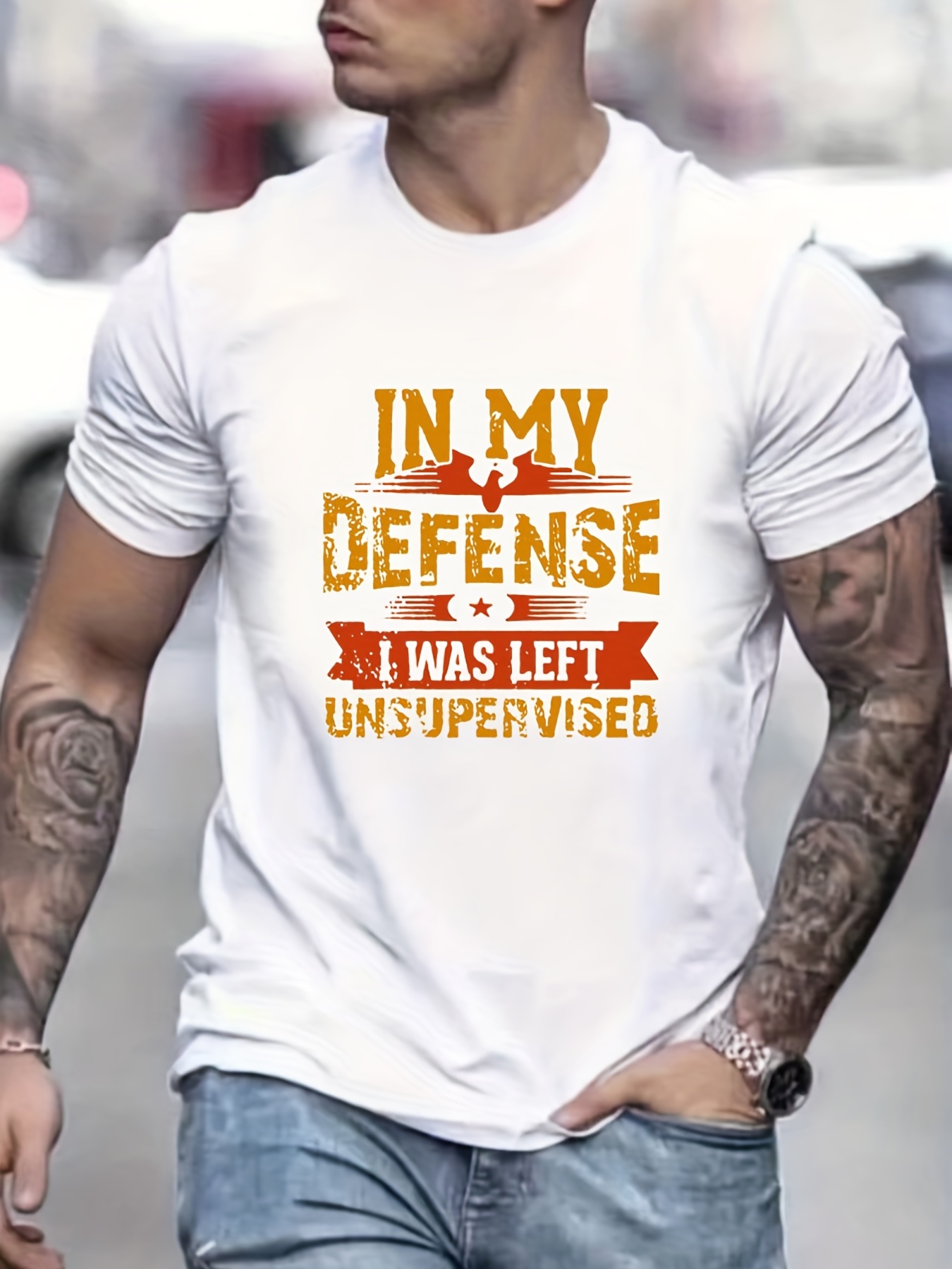 mens graphic t shirt in my defense i was left unsupervised casual and comfy tee for summer details 0