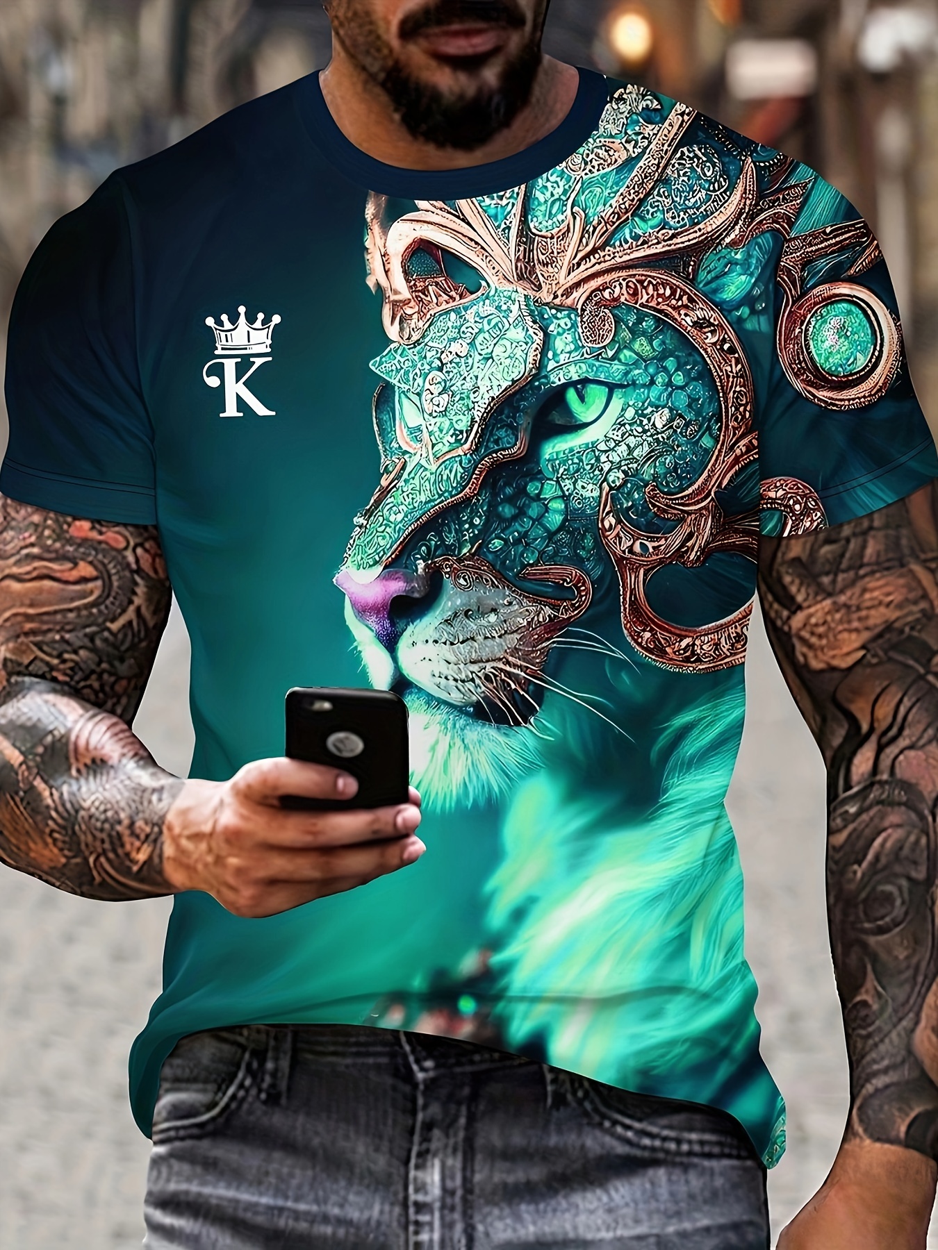 mens 3d lion diamond print graphic tee stylish comfy summer t shirt for daily wear vacation resorts details 3