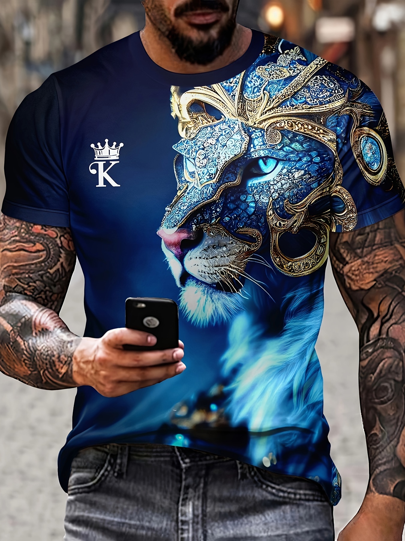 mens 3d lion diamond print graphic tee stylish comfy summer t shirt for daily wear vacation resorts details 6