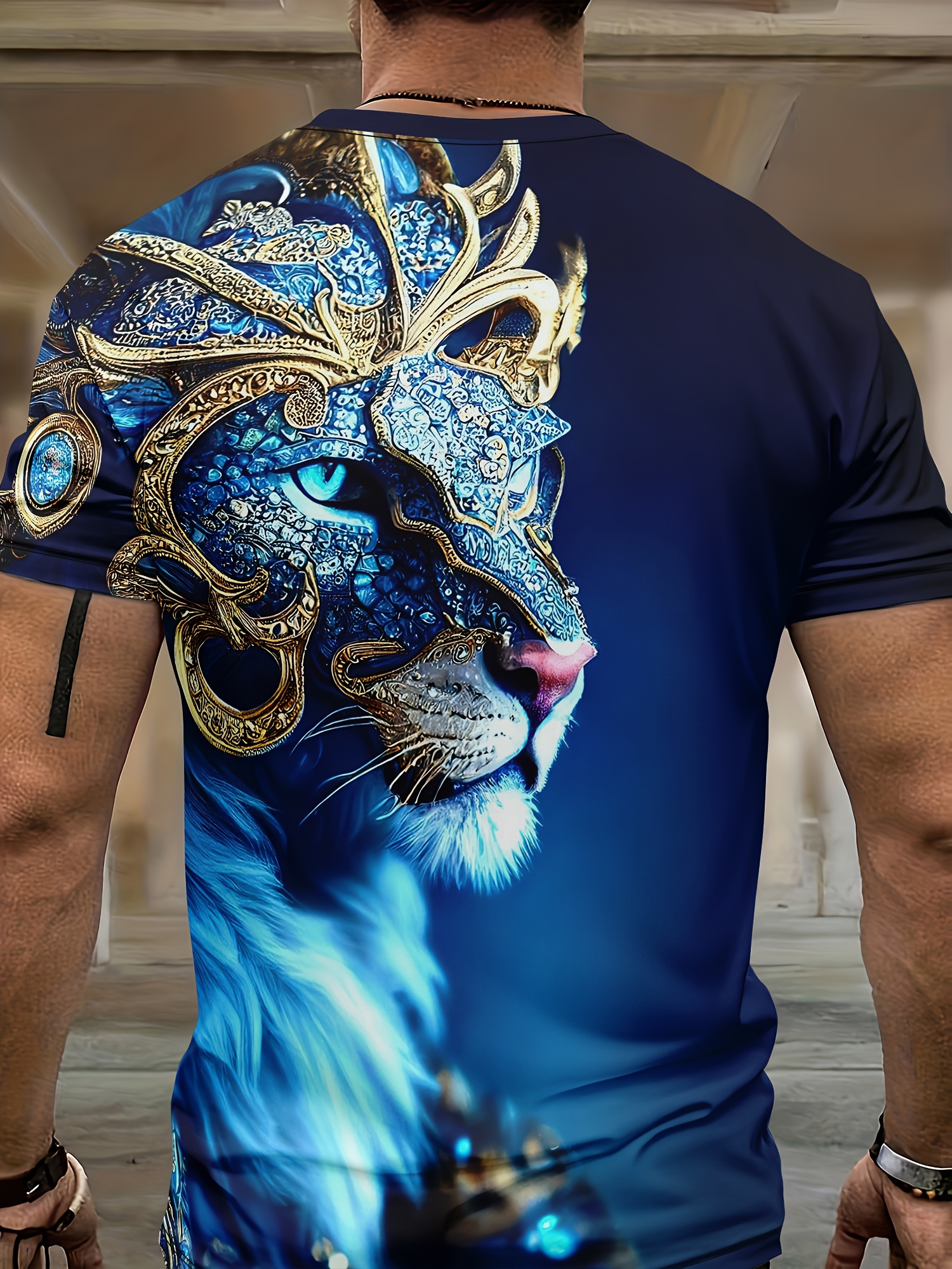 mens 3d lion diamond print graphic tee stylish comfy summer t shirt for daily wear vacation resorts details 7