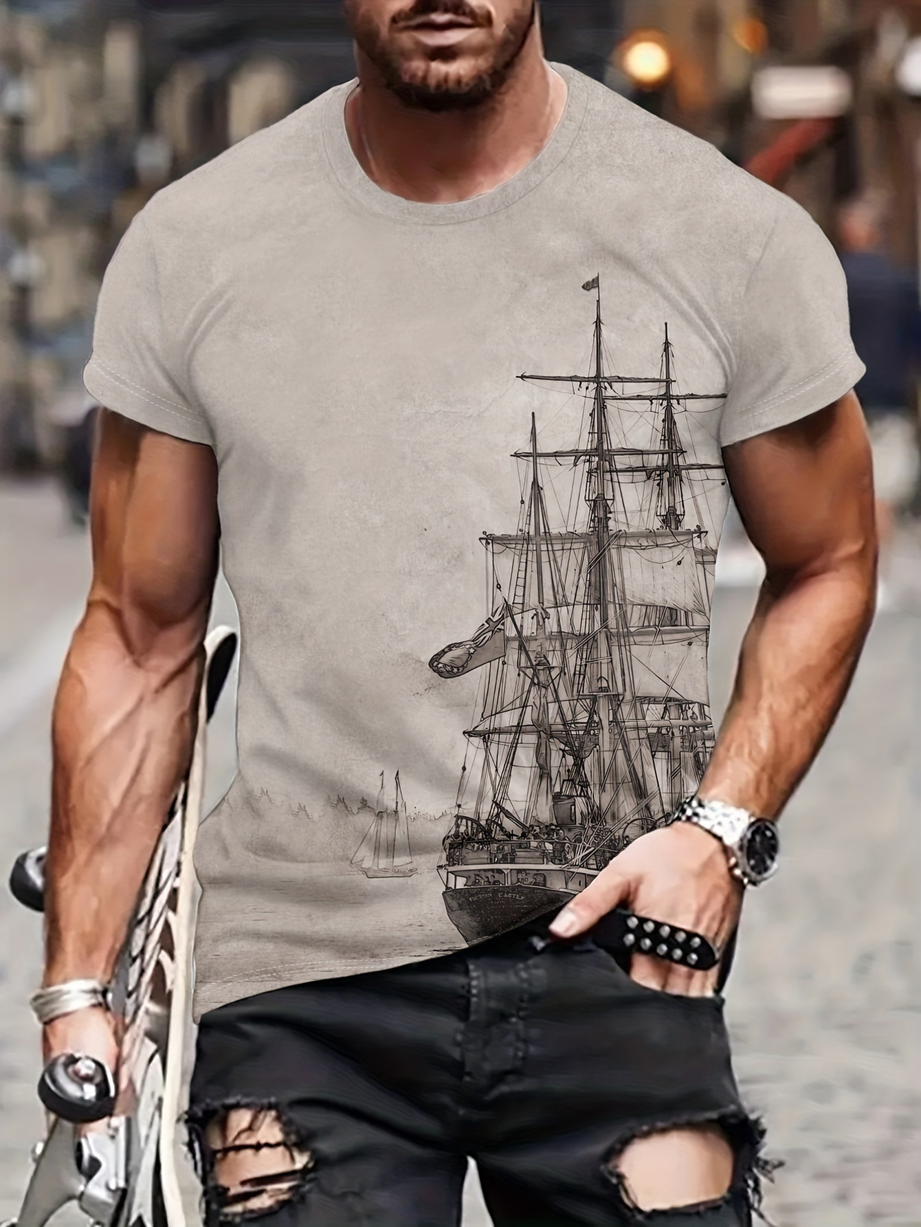 tees for men galleon sailing ship print t shirt casual short sleeve tshirt for summer spring fall tops as gifts details 0