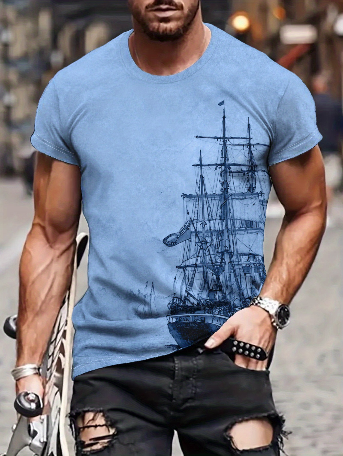 tees for men galleon sailing ship print t shirt casual short sleeve tshirt for summer spring fall tops as gifts details 5