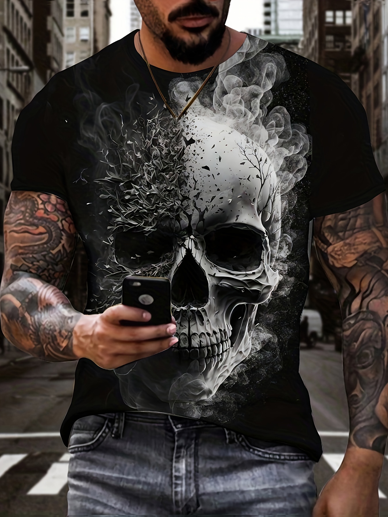 horror skull 3d digital pattern print mens graphic t shirts causal comfy tees short sleeve pullover tops mens summer outdoor clothing details 0