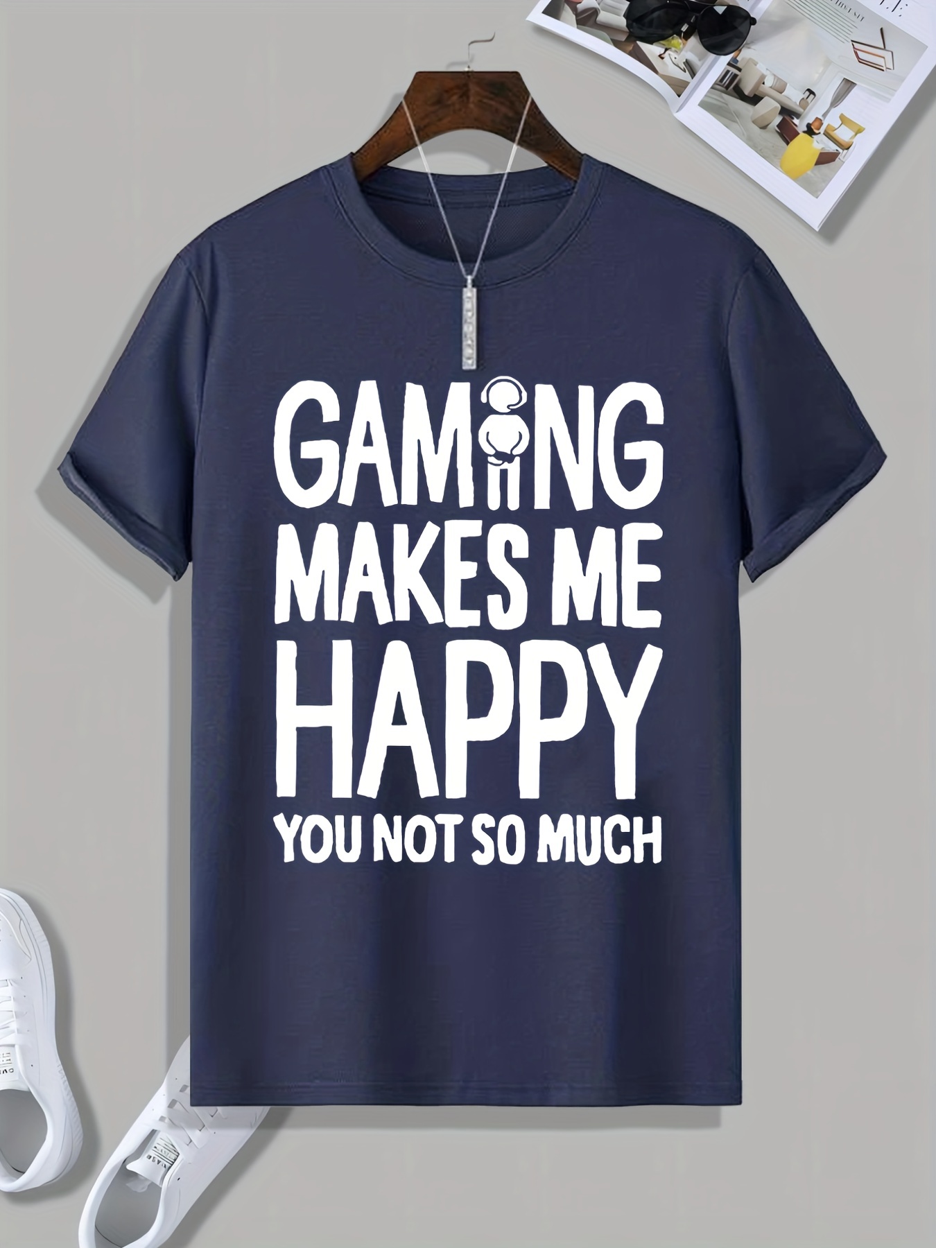 tees for men funny gaming make me happy print t shirt casual short sleeve tshirt for summer spring fall tops as gifts details 0