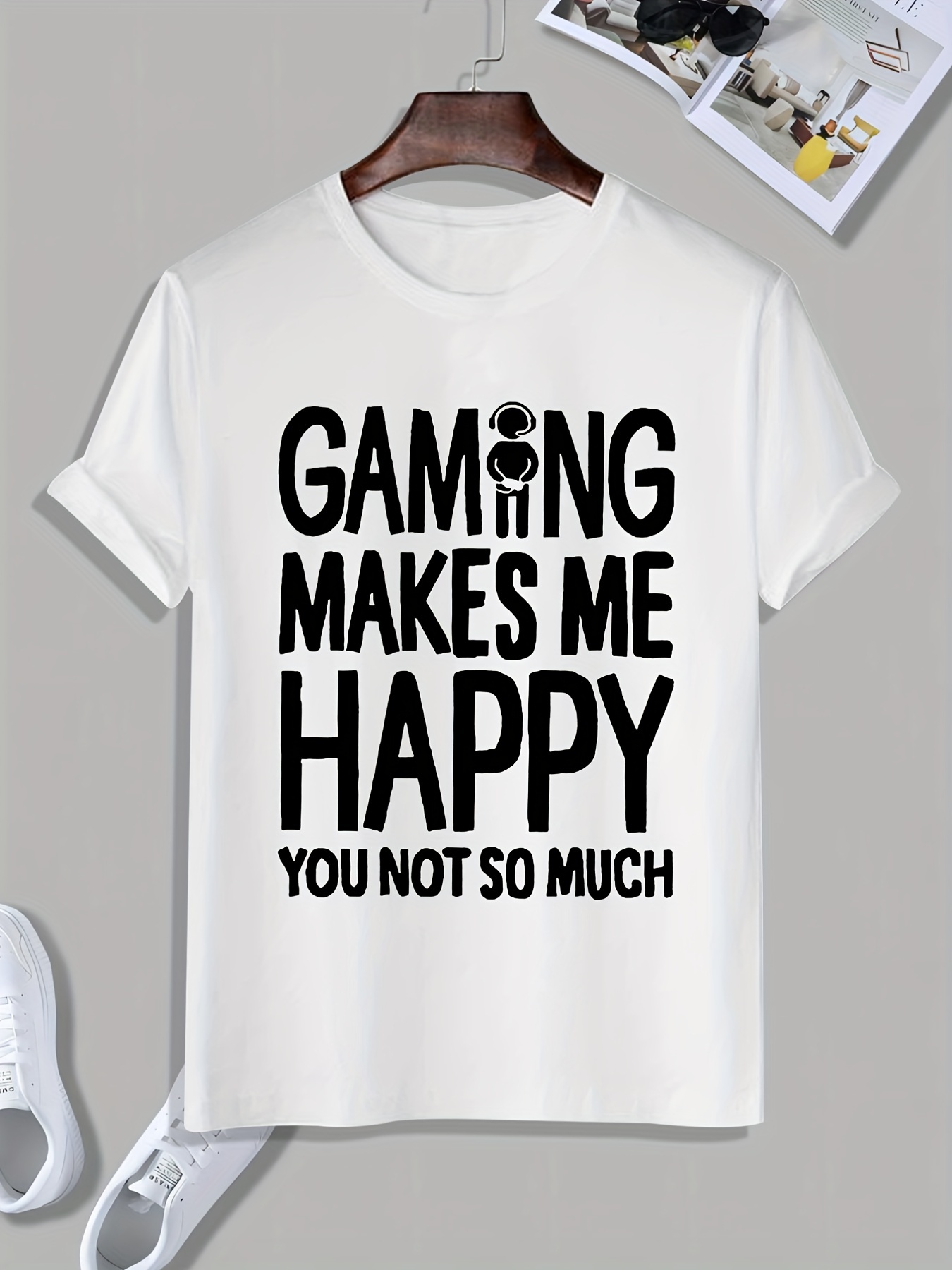 tees for men funny gaming make me happy print t shirt casual short sleeve tshirt for summer spring fall tops as gifts details 5